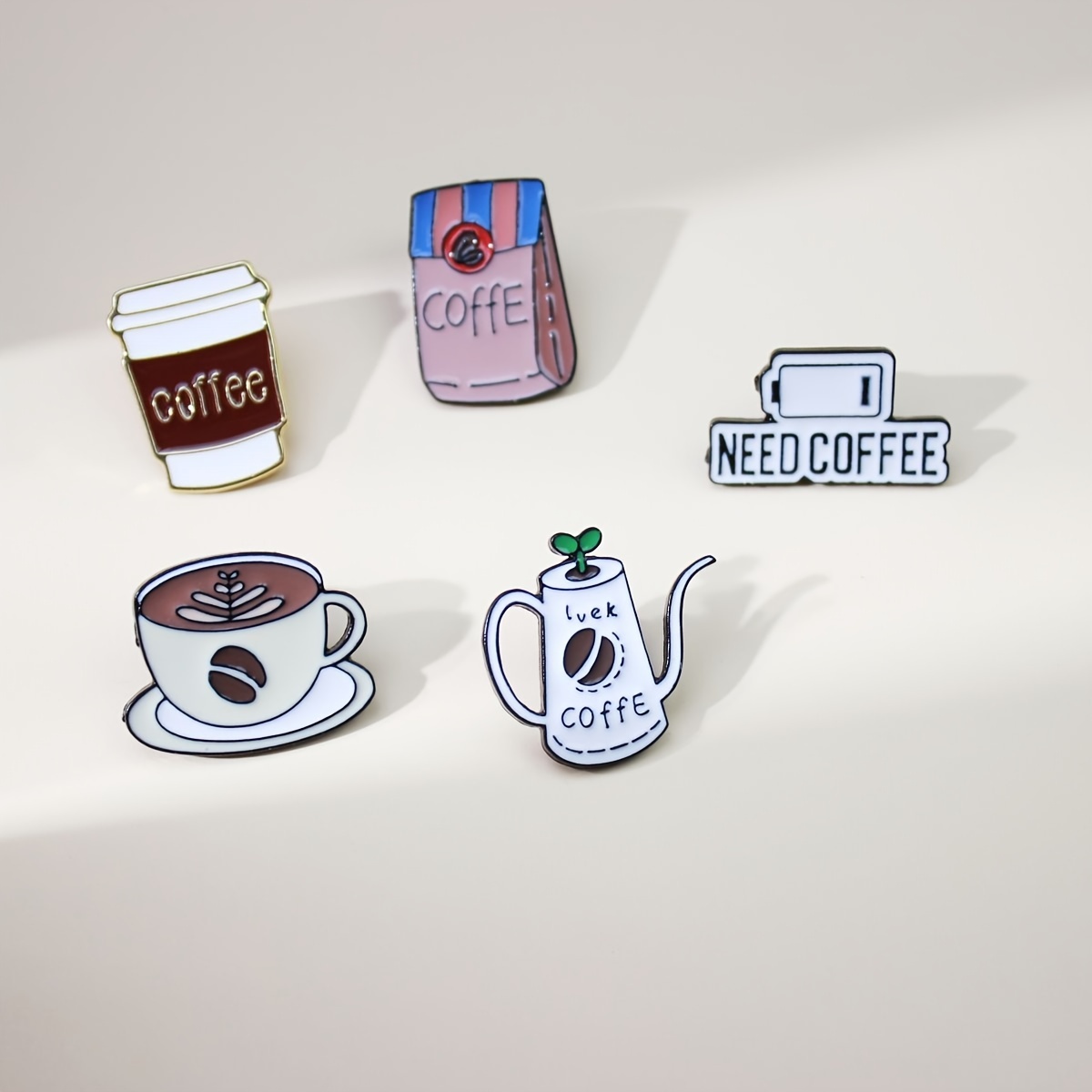 5pcs Creative Coffee Cup Brooch, Cartoon Cute Coffee Pot Cup Alloy Badge,  Backpack Accessories Jewelry For Men, ideal choice for gifts