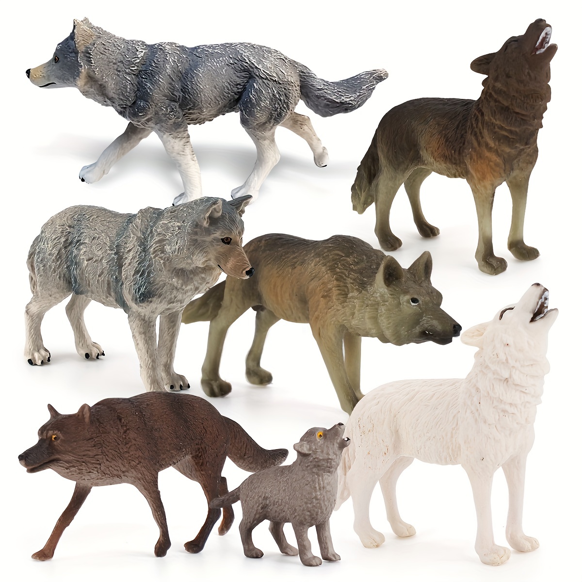 オオカミのおもちゃの置物 8 個セット オオカミ動物フィギュア オオカミ家族 la ferme