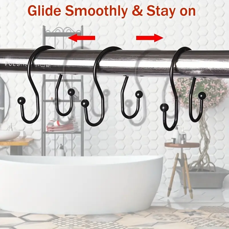 Simple Style Double Shower Curtain Hooks Rings Sided Temu