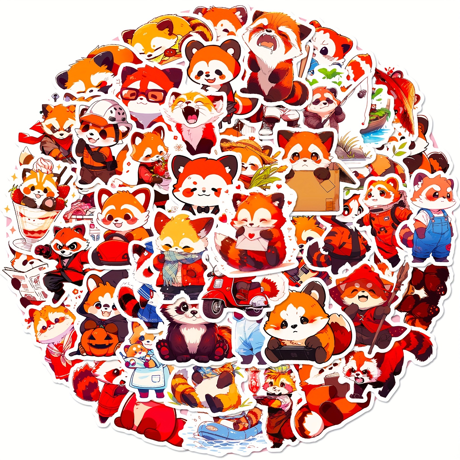 62 Stück Süße Rote Panda-aufkleber, Wasserfeste Cartoon-vinyl