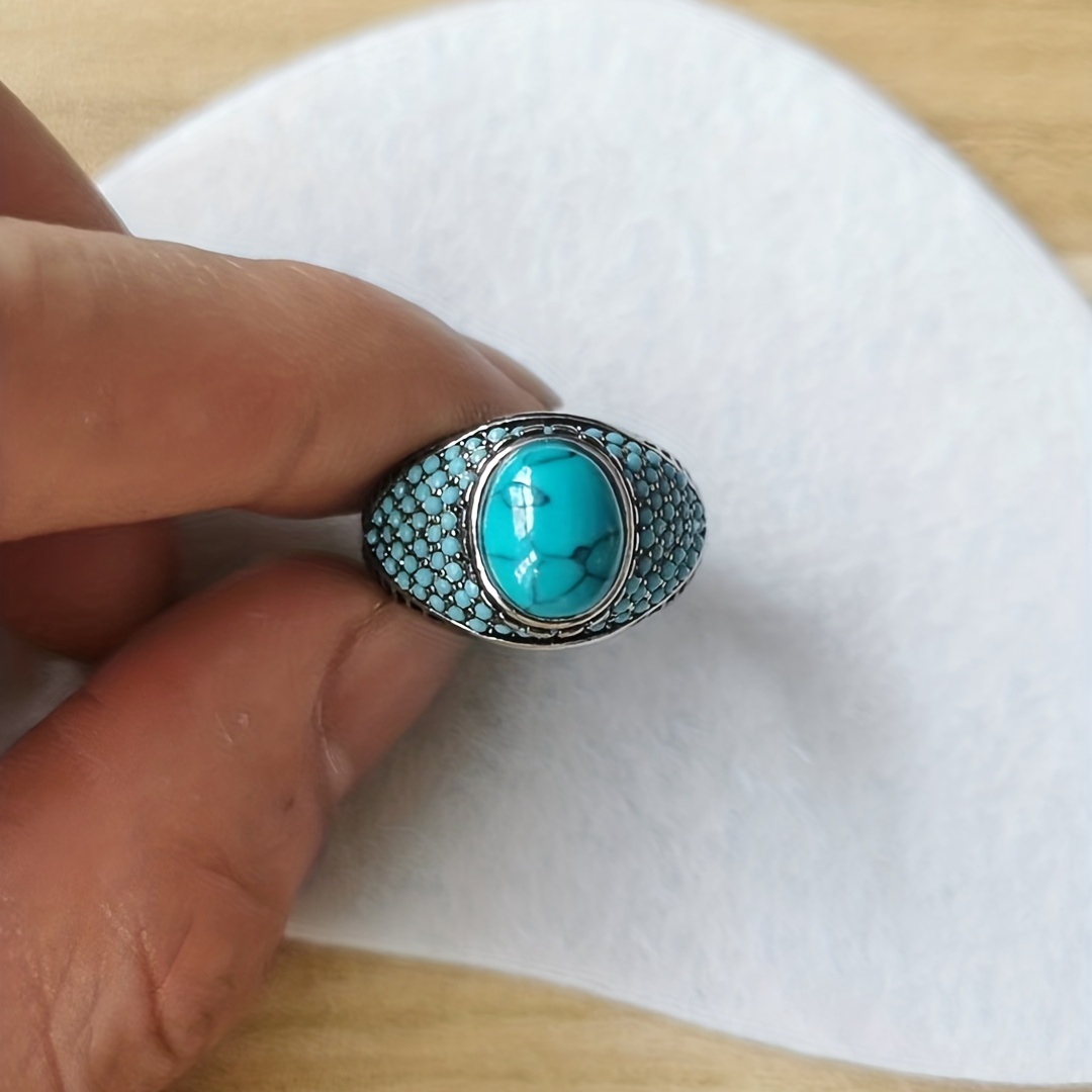 Chunky Ring Oval Turquoise Retro Punk Style Jewelry