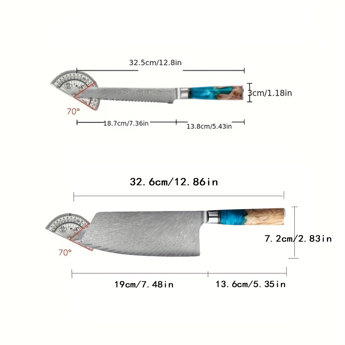 Damascus Knife Steel Kitchen Knife With Blue Resin Handle - Temu