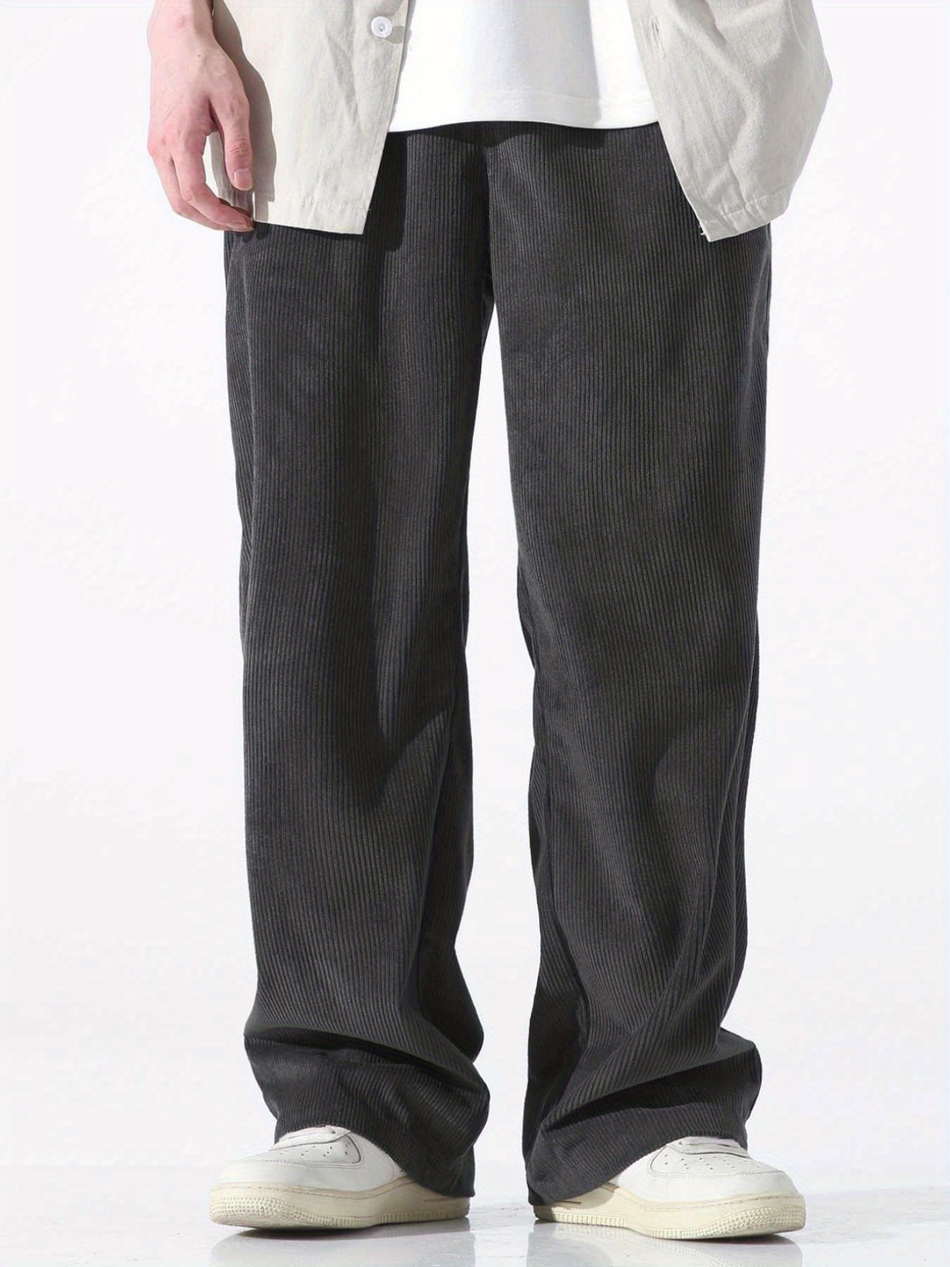 Pantalones de pana para mujer, a rayas, sólidos, con cordón, ajustados,  rectos, elásticos, holgados