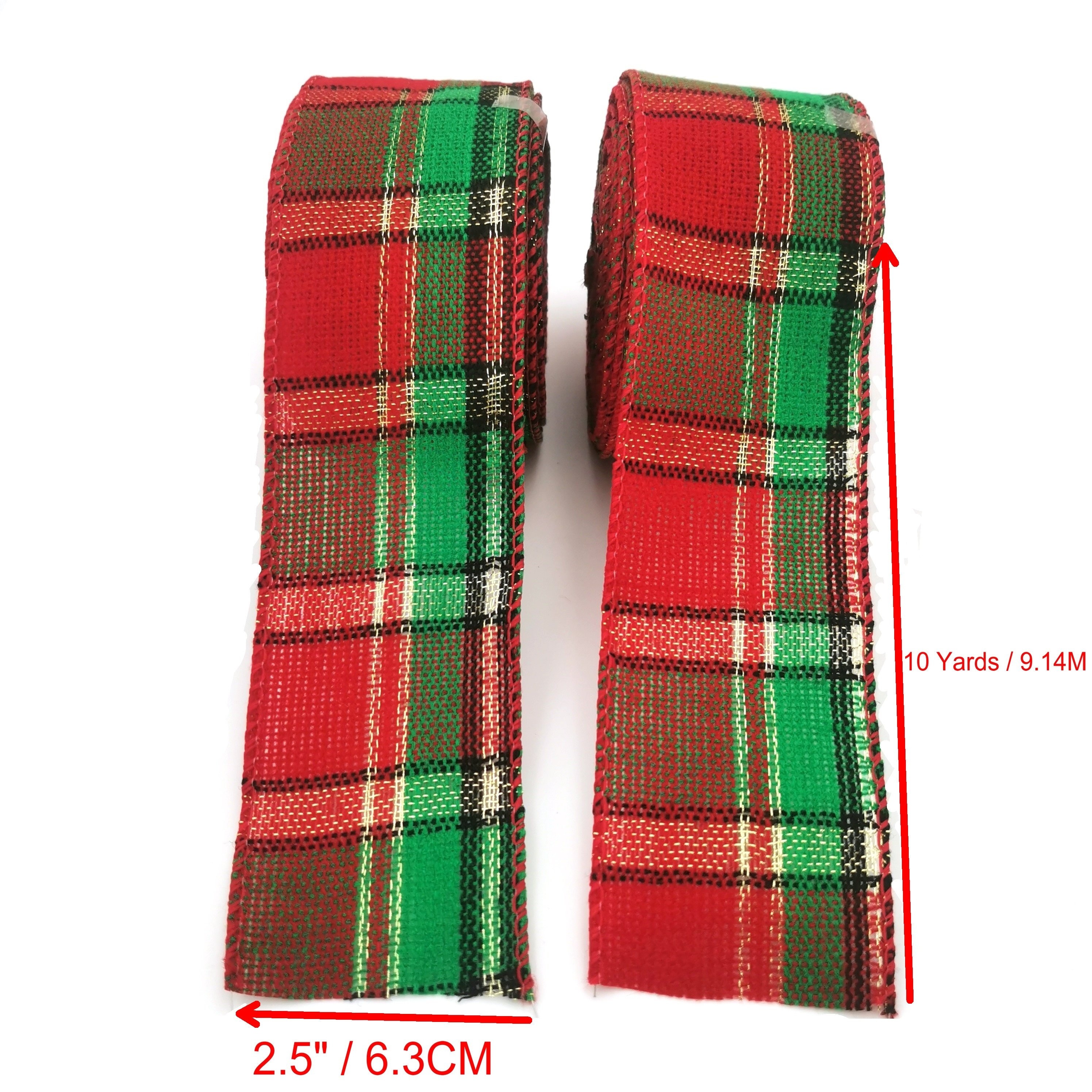 2.5” x 10 Yard Green/Red/Plaid Ribbon
