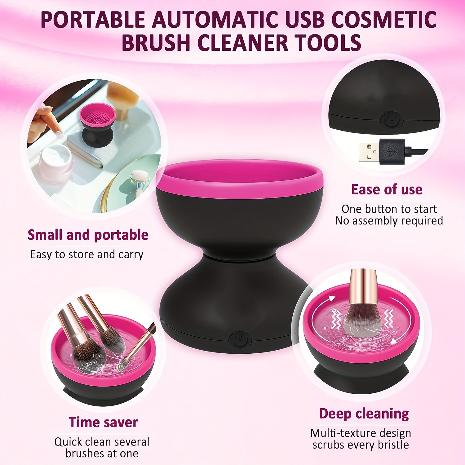 Electric Makeup Brush Cleaner Machine USB Charging Portable Silicone  Automatic Cosmetic Brushes EyeShadow Brush Cleaning Tool - AliExpress