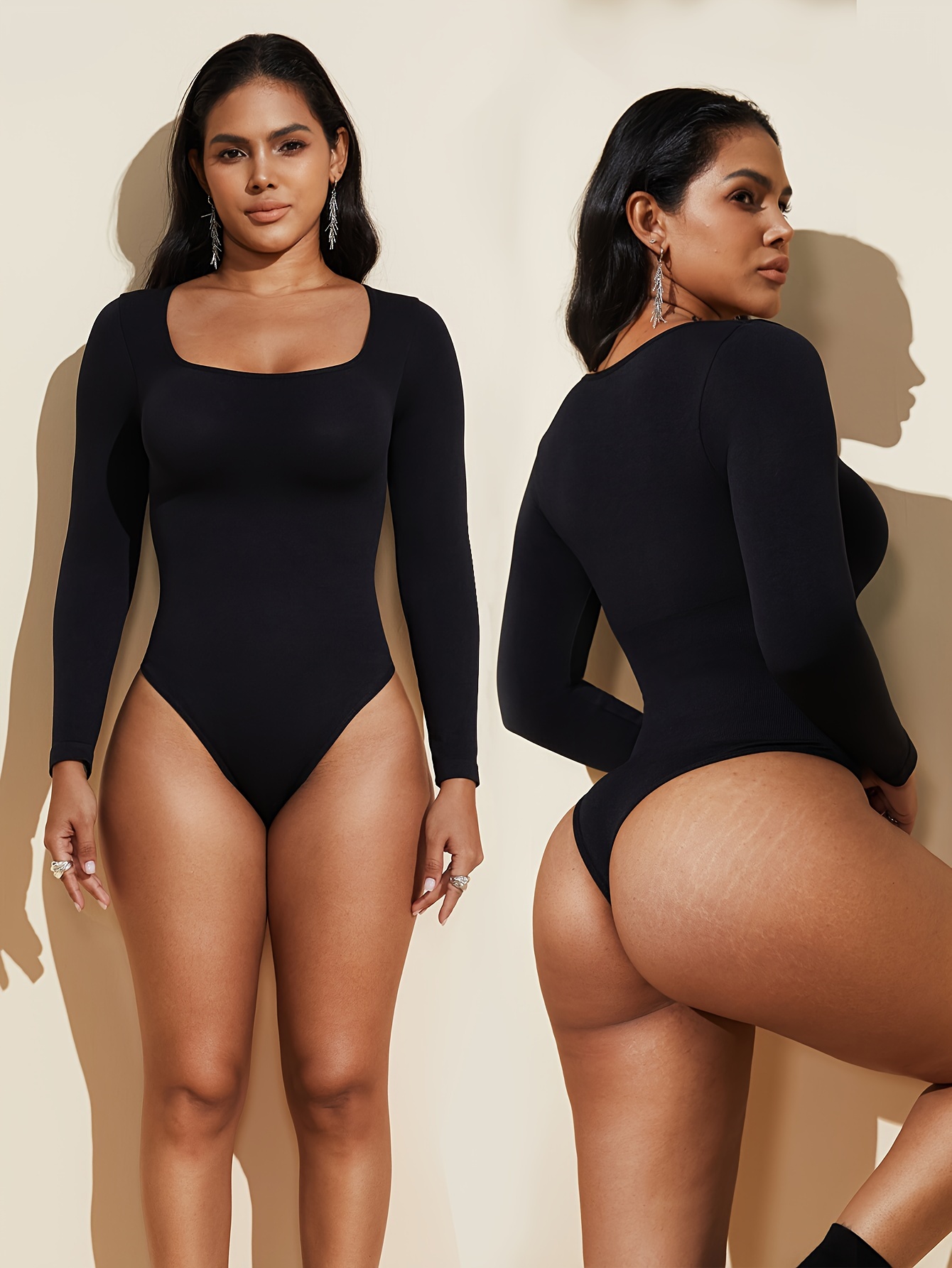 Shaping Bodysuit, Long Sleeve Square Neck Tummy Control Butt Lifting  Shaper, Women's Underwear & Shapewear