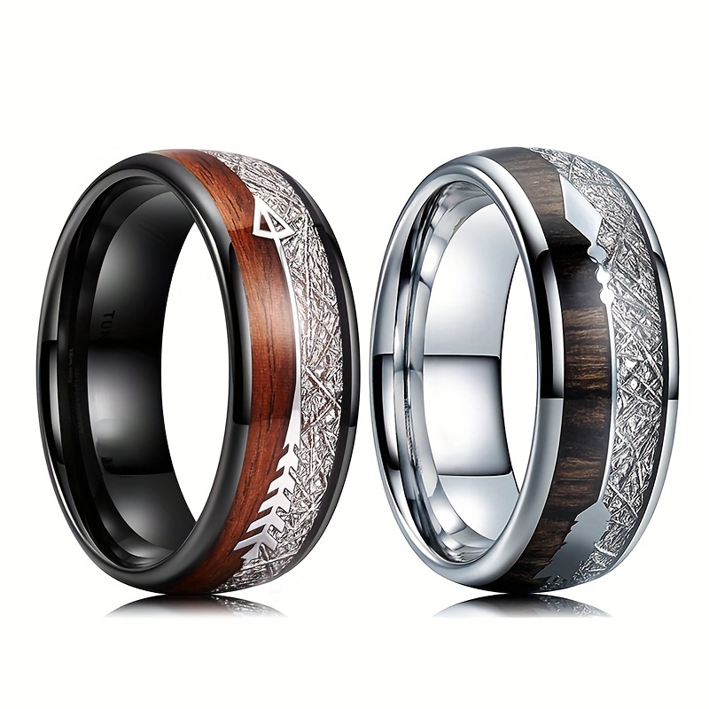 Fashion Silvery Color Men's Stainless Steel Wood Rings - Temu