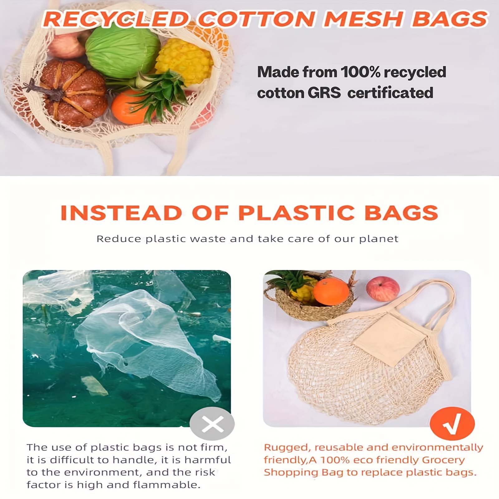 Reusable Produce Bag Mesh Bag Environmental Friendly Shopping Bag Large Capacity