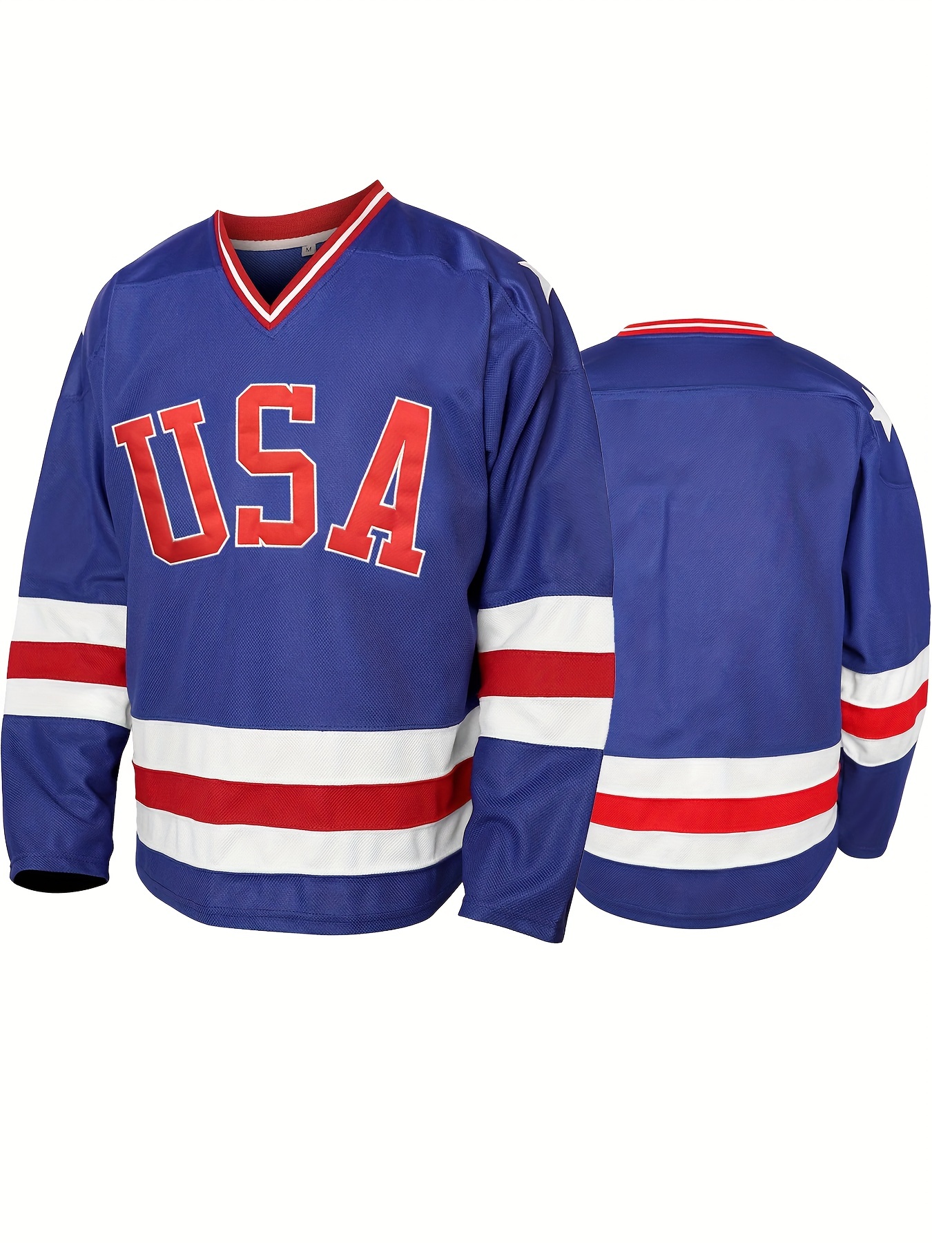Men's Ice Hockey Jersey USA Stripe Long Sleeve Pullover Breathable Casual Embroidery Sweatshirt,Temu