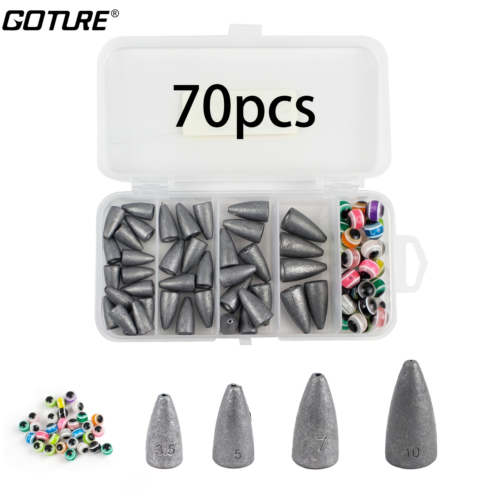 70pcs Goture Fishing Weights And Beads Kit - Slip Bullet Sinkers, Worm  Weights, Fish Eye Beads For Improved Fishing Accuracy And Success