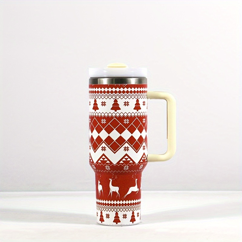 1pc 1200ml/40oz Portable Engraved Christmas Tumbler With Handle