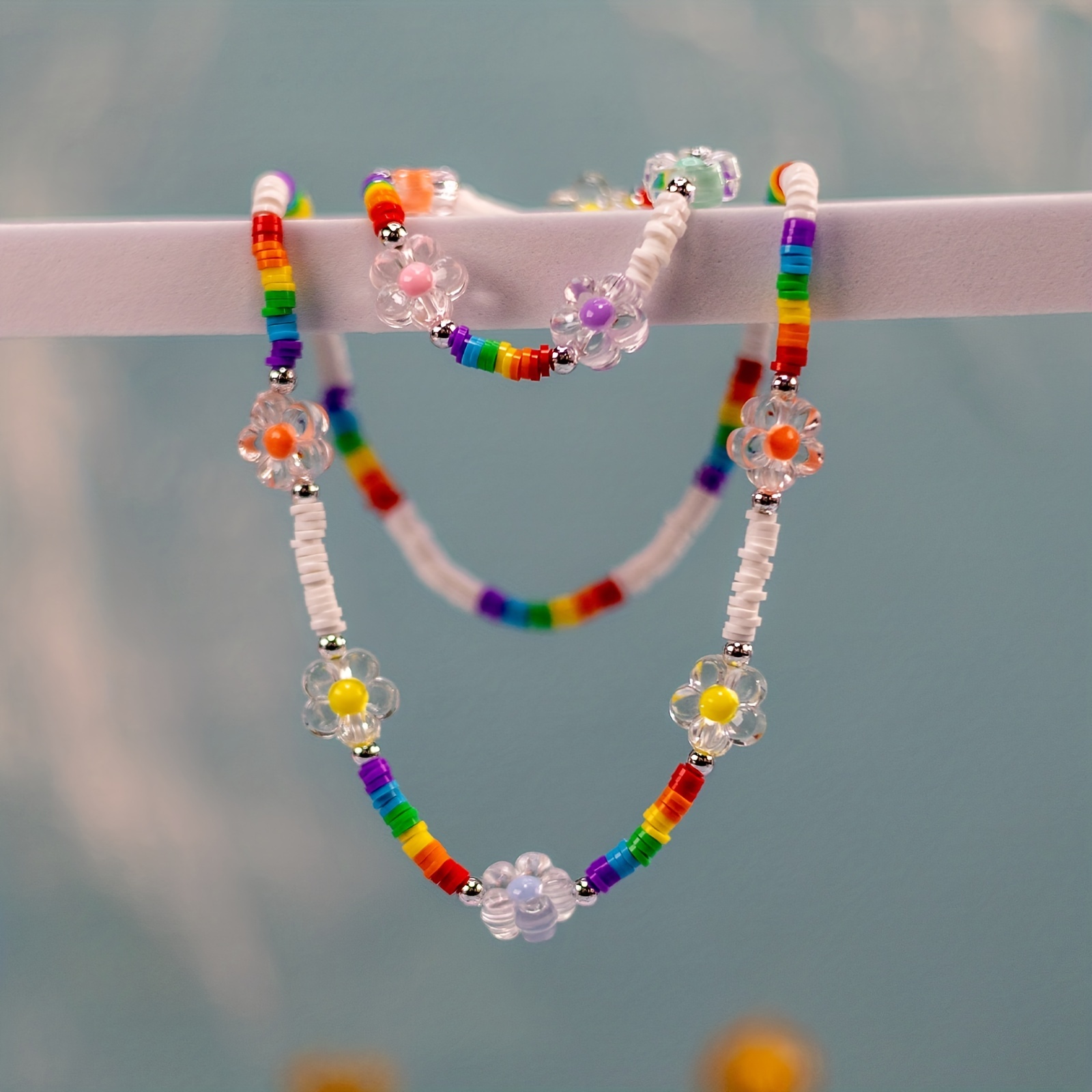 Boho Rainbow Beaded Choker Necklace Beach Seed Beads Necklaces for Women  Teen Girls Multi Colorful Shell Pendant Bead Layered Neck Chain Jewelry
