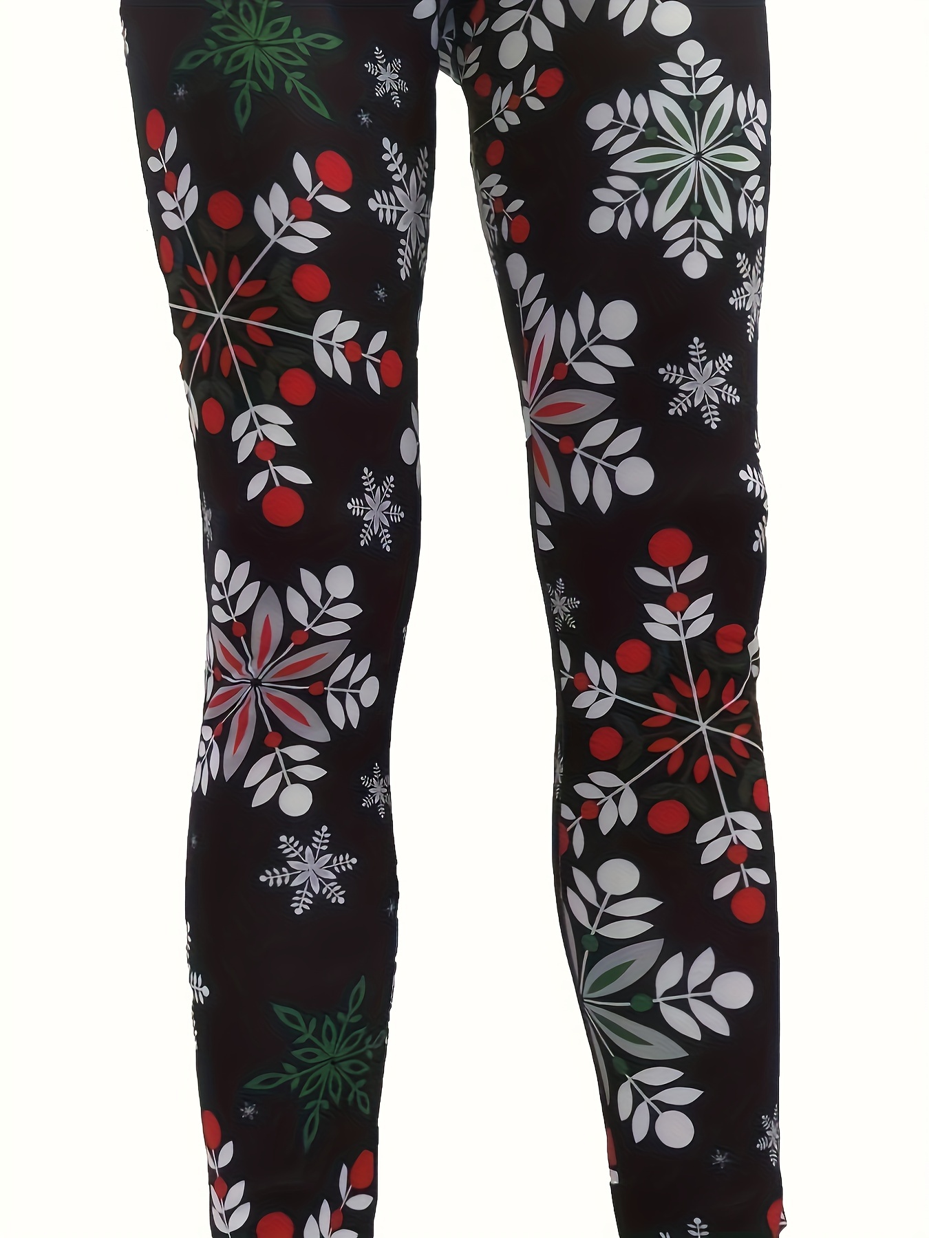 Christmas Snowflake Print Leggings Casual Skinny Long Length - Temu