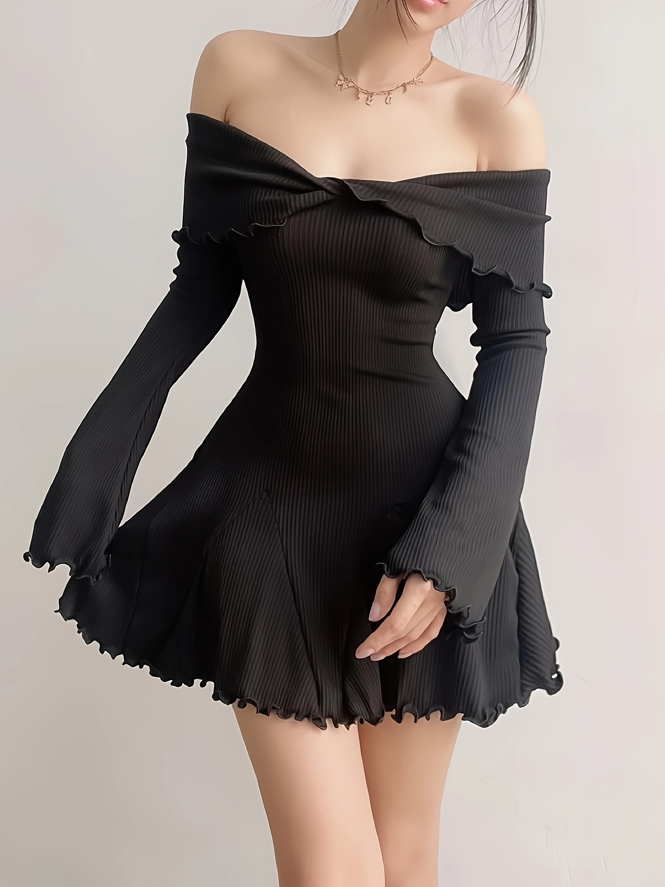 Current Mood Off The Shoulder Handkerchief Mini Dress - Black