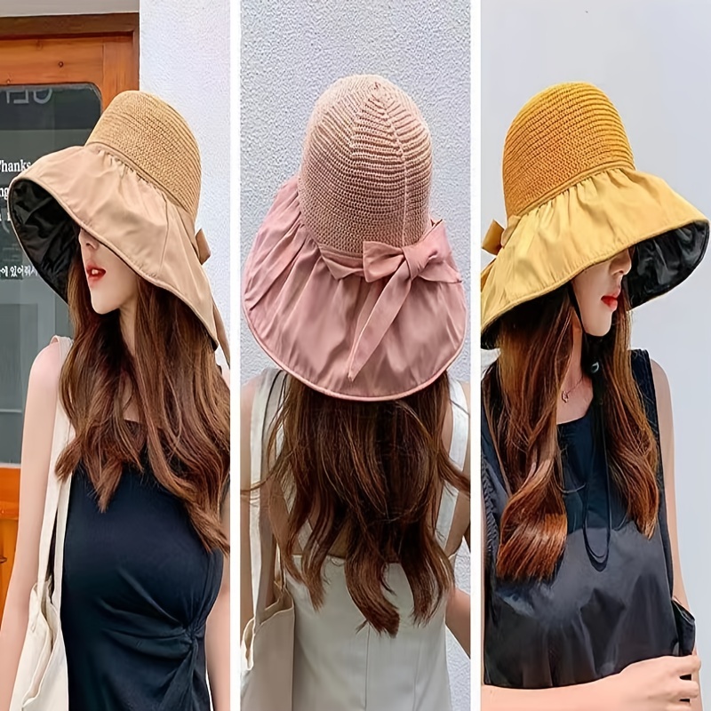 Stylish Packable Straw Hat Wide Brim Bow Decoration Perfect - Temu