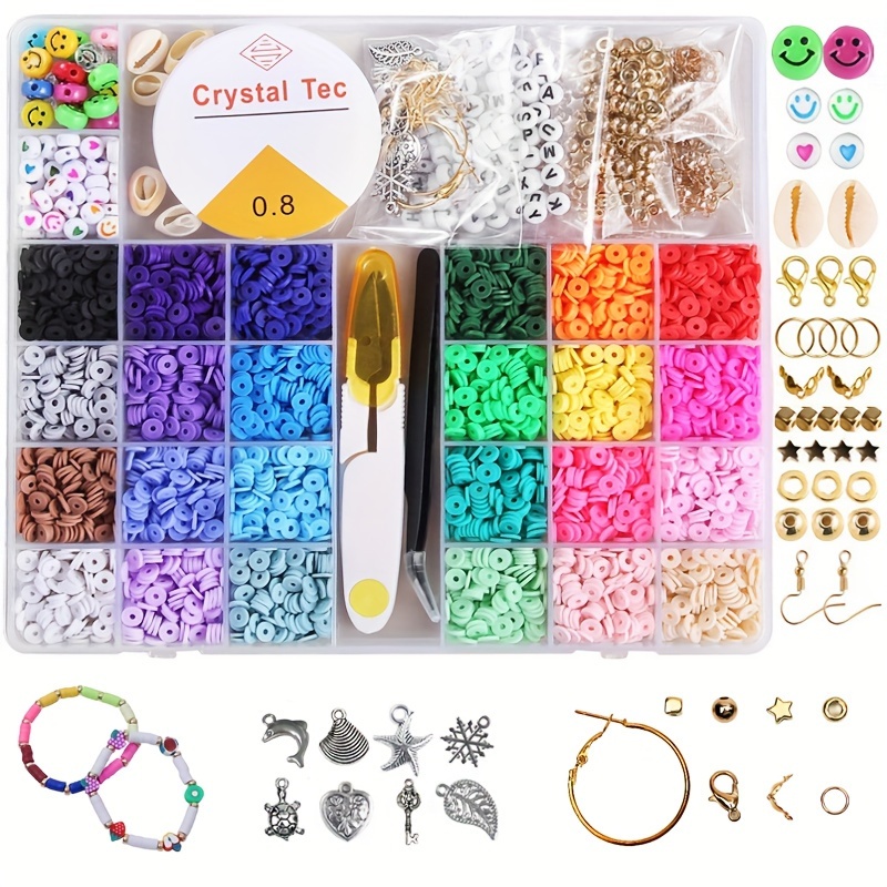 Clay Beads Bracelet Making Kit Flat Round Polymer Clay Beads for Jewellery  Making Kit with Pearls Smiley Face Letter Heishi Beads DIY Set Handmade  Necklace Earring Phone Charm Girls Kids Adults