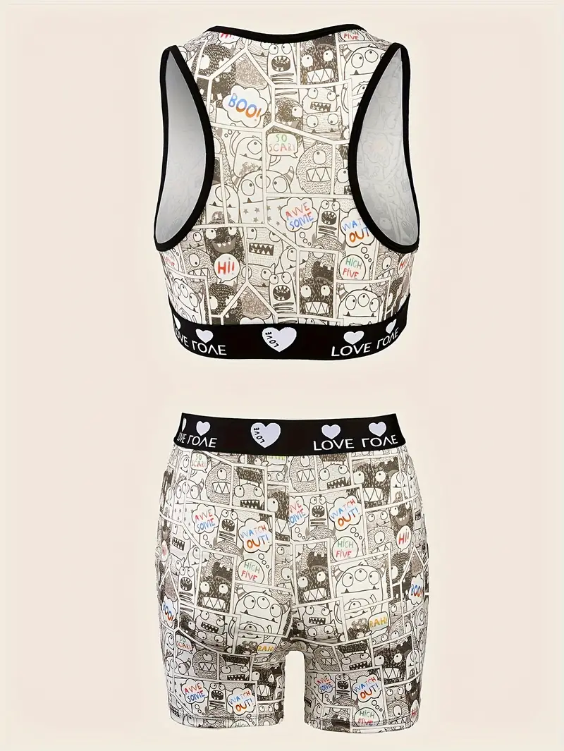 Letter Print Bra & Panties, Full Coverage Sports Bra & Elastic Panties  Lingerie Set, Women's Lingerie & Underwear
