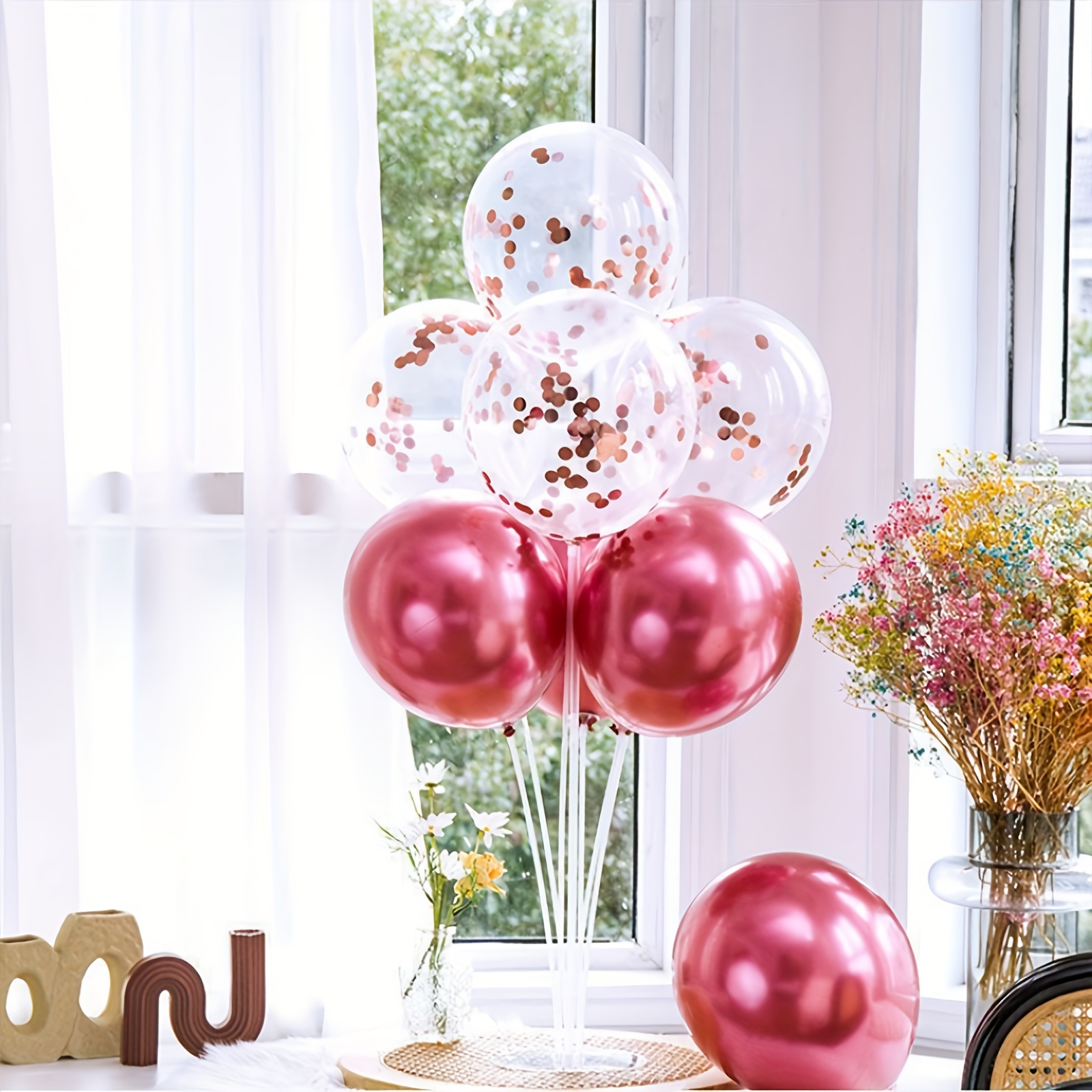 GIFTEXPRESS Soporte para globos, 12 juegos de palos de globo de 17 pulgadas  con bases para fiesta de cumpleaños, boda, baby shower, aniversario