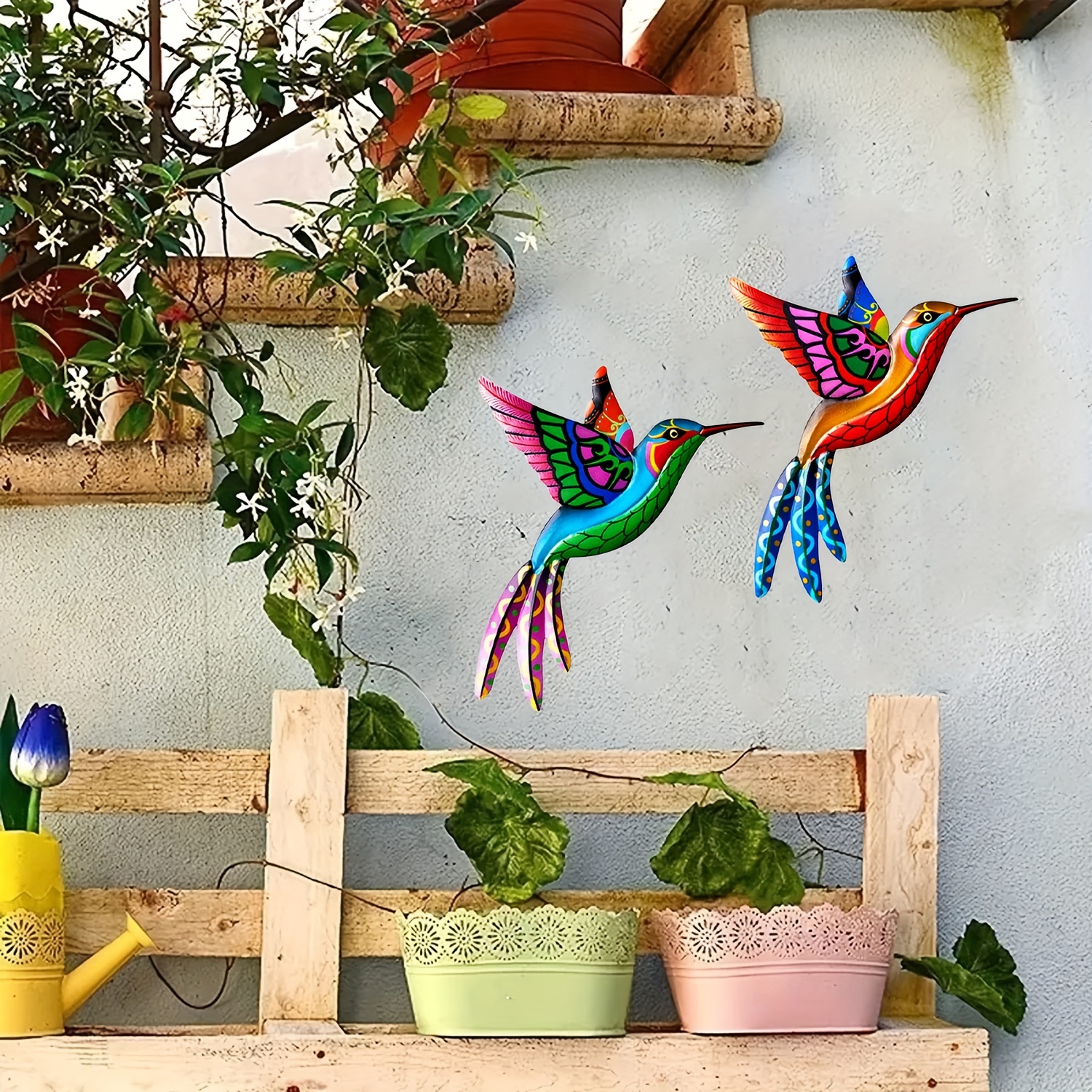 1 pièce,oiseau colibri en métal,décoration murale de jardin,extérieur,Statues  pour maison,accessoires,Sculptures,décoration