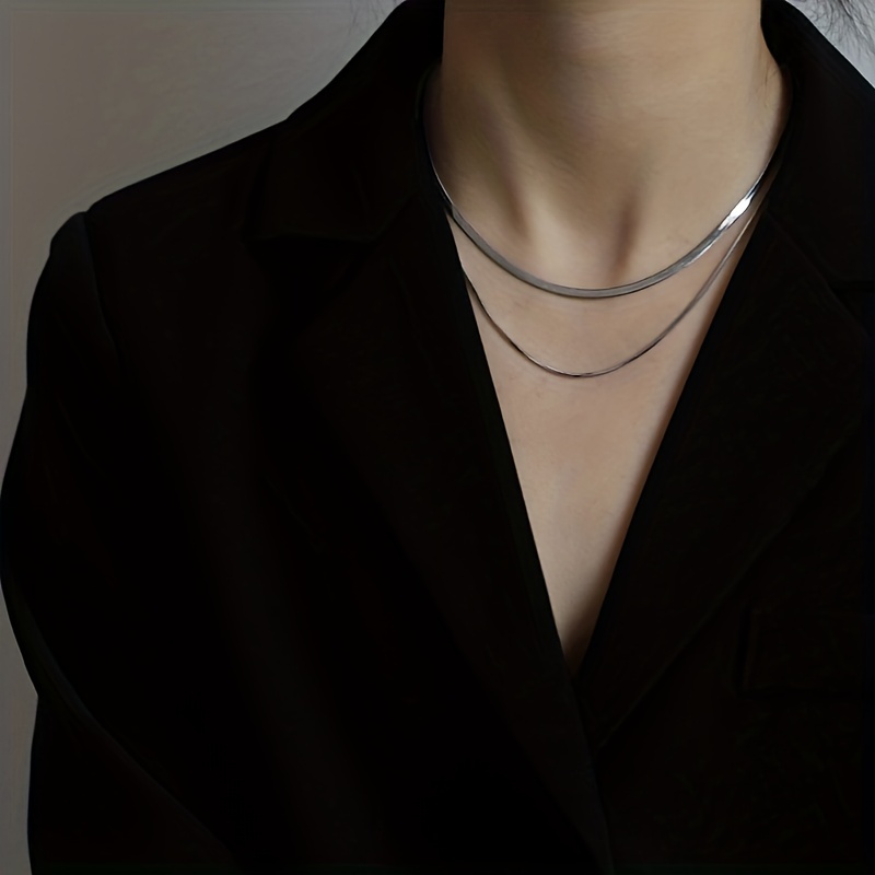 2pcs Casual Versatile Stainless Steel Double Stacked Chain Set