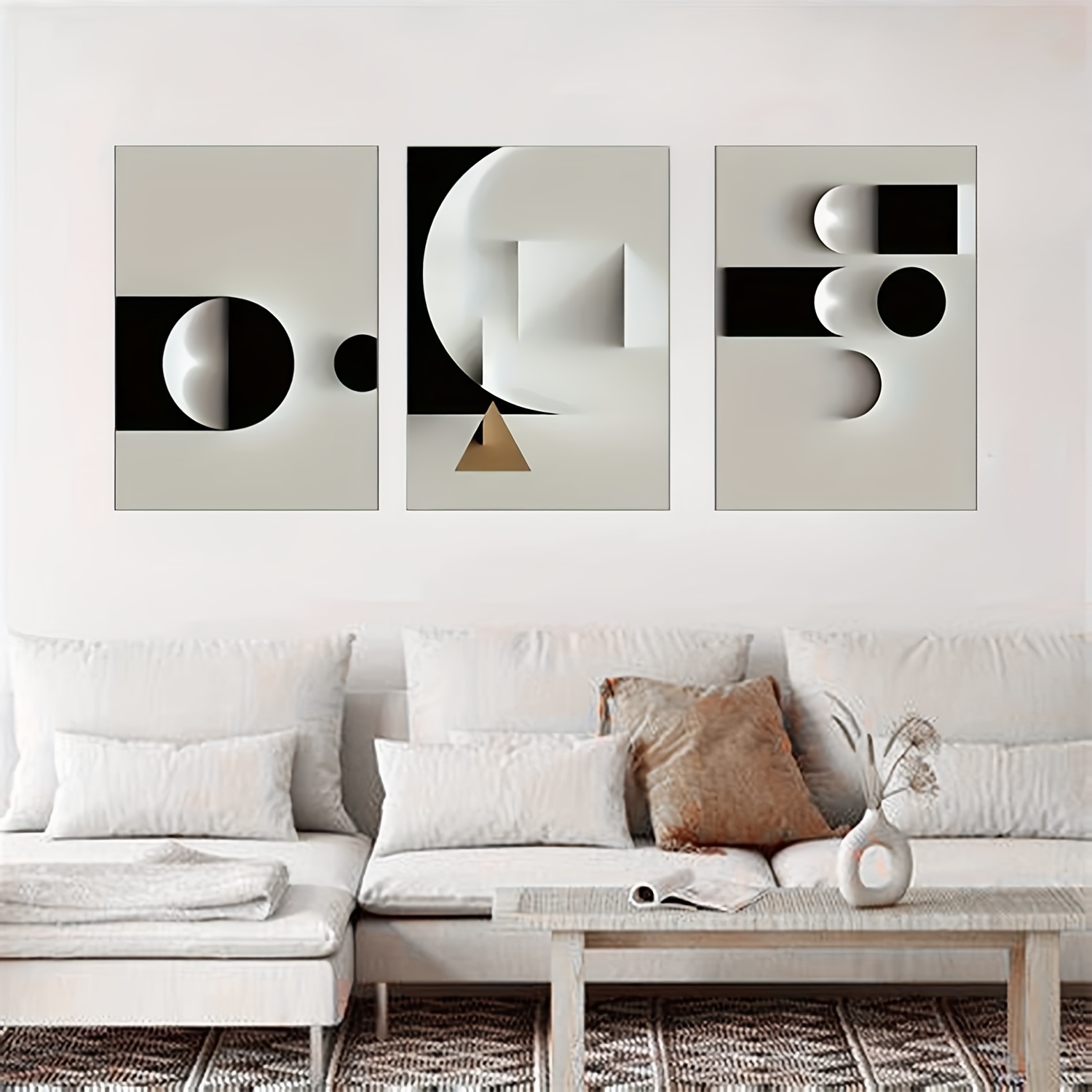 Frameless Abstract Geometric Canvas Painting Black And White - Temu