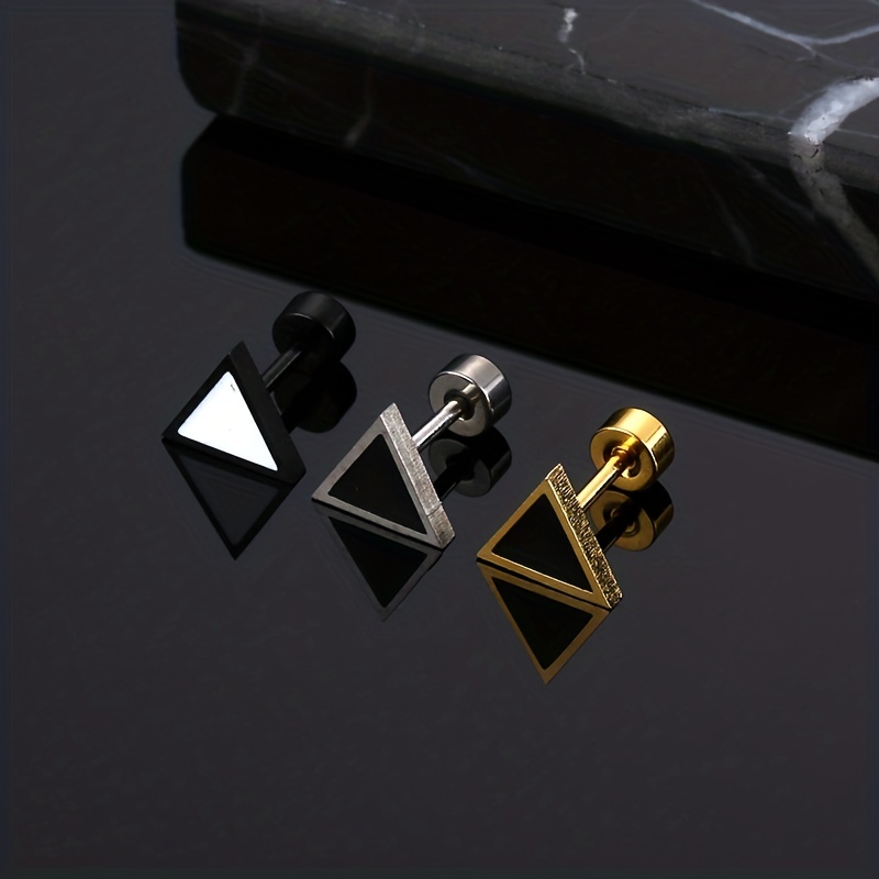 1pc Triangular Conical Chain Long Earrings For Men Without Ear Piercing,  Geometric Stainless Steel Ear Clip