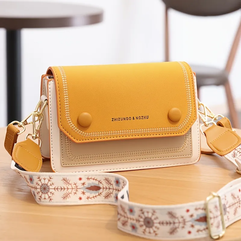 Stitch Detail Flap Square Bag Trendy Colorblock Crossbody Bag Casual  Shoulder Purse With Wide Strap - Bags & Luggage - Temu