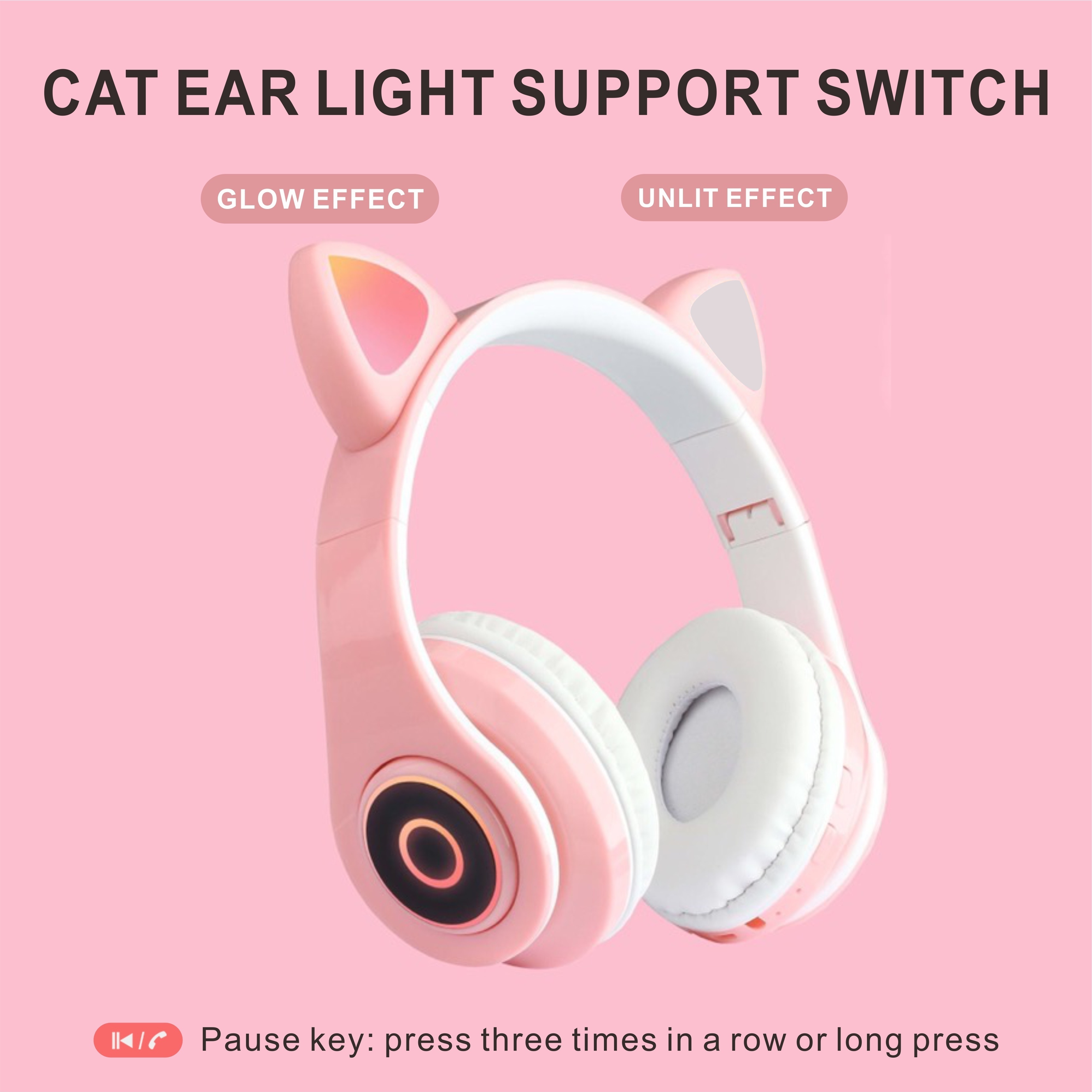 Casque sans fil oreille de chat avec micro bluetooth 5.0 glow