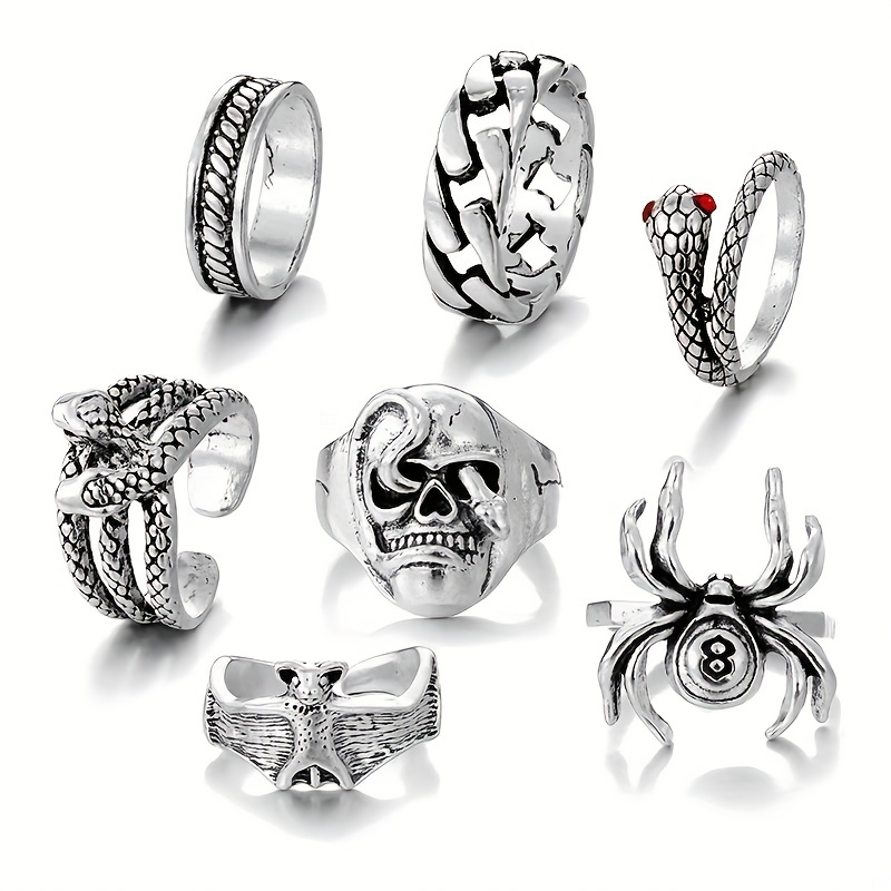 7pcs Vintage Distressed Men's Stacking Ring Set