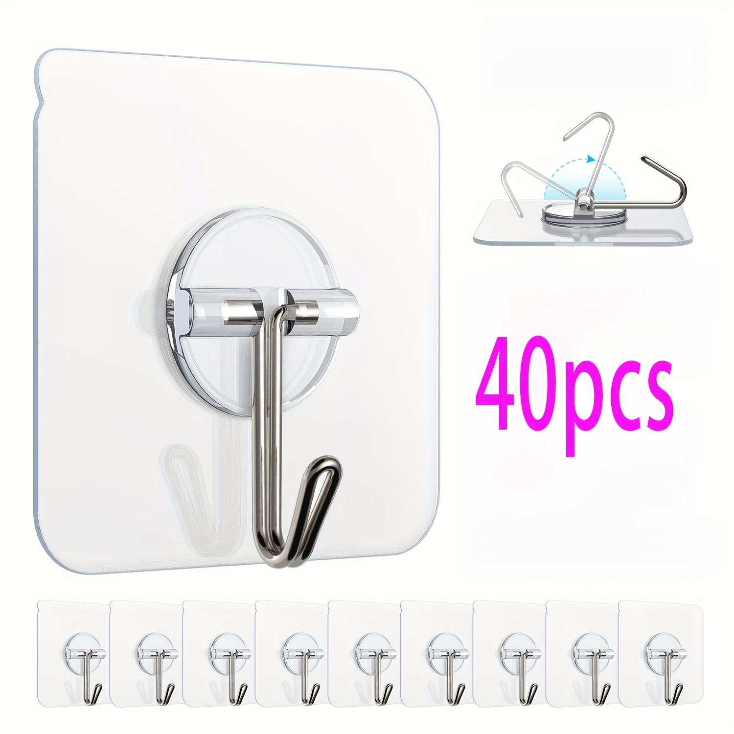 LOUXPERT Heavy Duty Adhesive-Hooks for Hanging - 17.6 lbs 6-Hooks, Clear  Sticky-Hooks, Stainless Steel Wall Hangers, Waterproof-Hook for Home