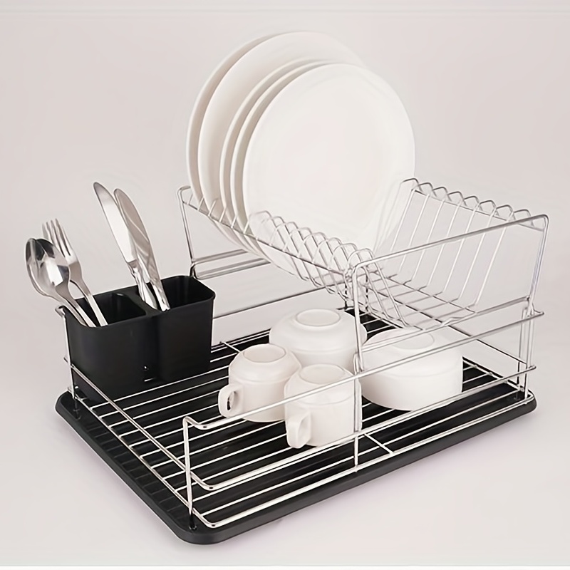 Glotoch Express 2 Tier Dish Drying Rack with Utensil Holder, Cup Holder and Dish Drainer, Silver Color, Size: One Size