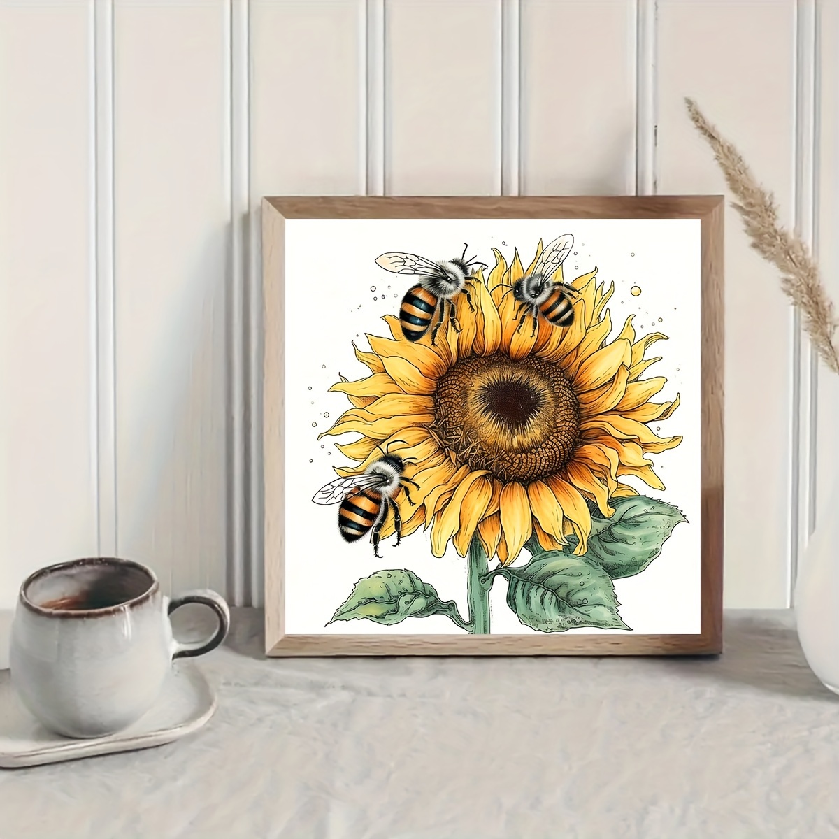 1pc 7.87x7.87in/20x20cm DIY 5D Diamond Painting Set Sunflower Bee Mosaic  Home Art Frameless Painting Diamond Painting Full Diamond Craft For Wall  Deco