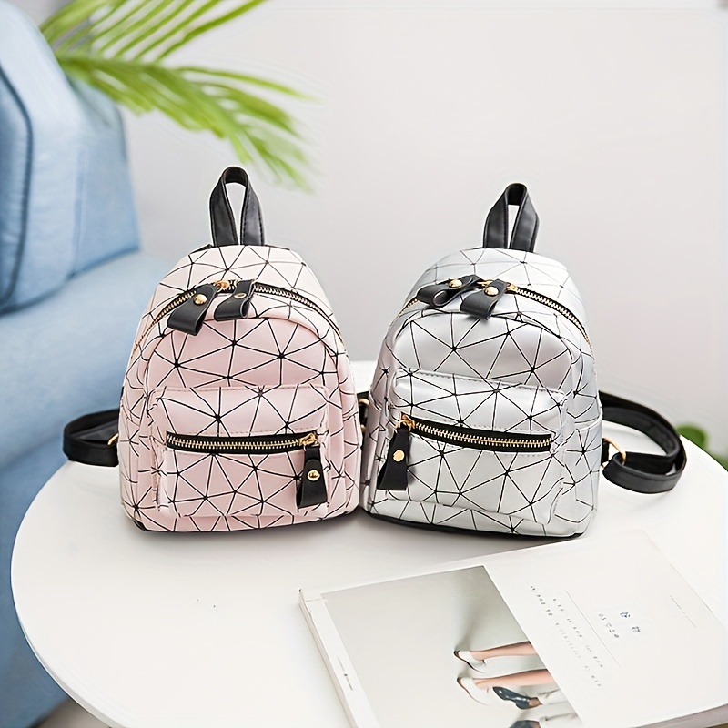 Mini Geometric Pattern Fashionable White Women's Backpack