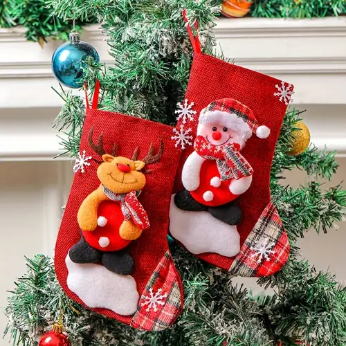 4 Stück Weihnachtsstrumpf Geschenktüte, Große Tasche Süßigkeitentasche,  Weihnachtsbaum Dekoration Socken