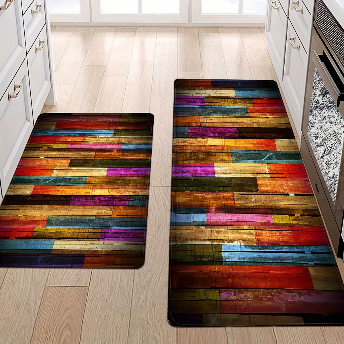 Juego de 2 tapetes de cocina abstractos modernos para piso, color
