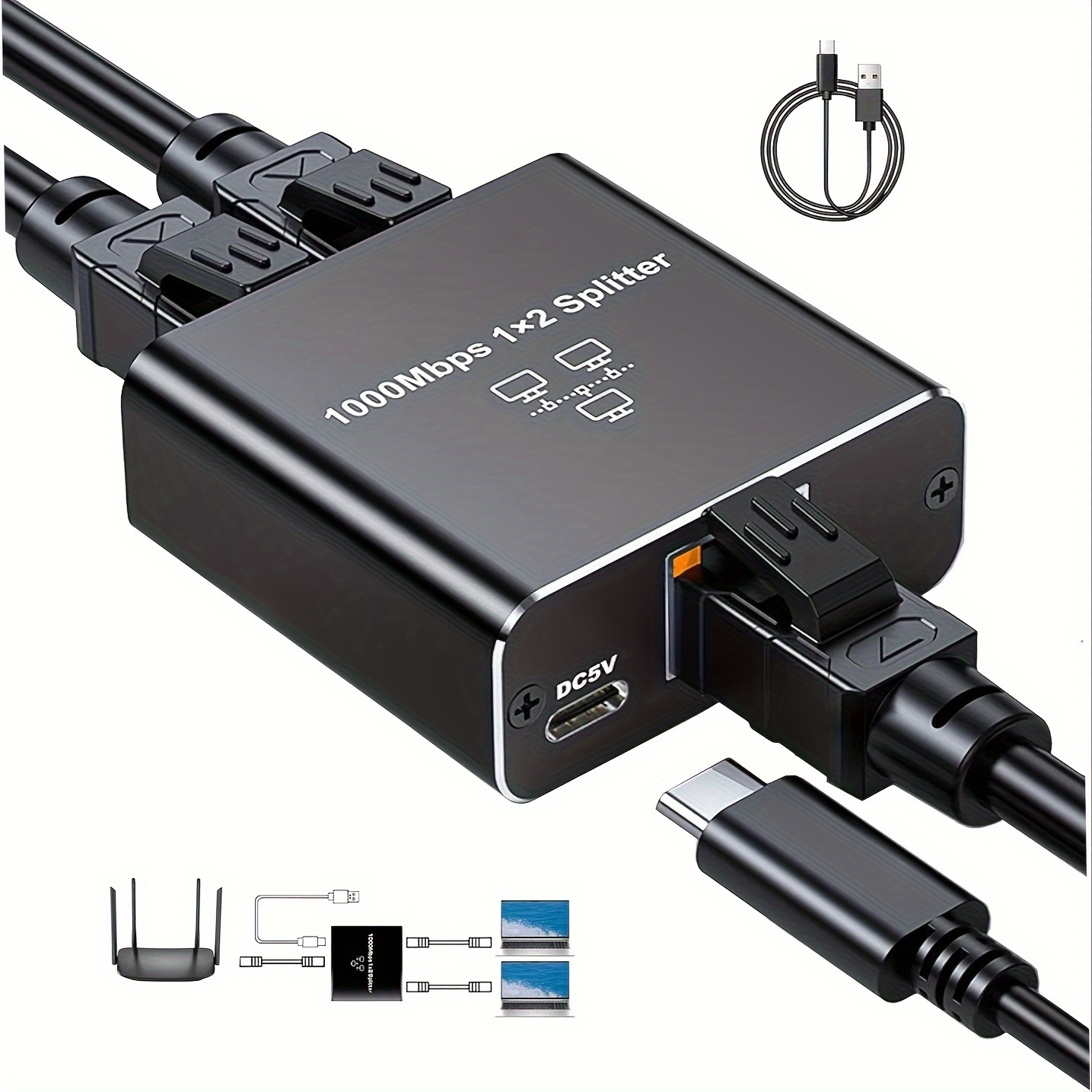 Gigabit Ethernet Splitter 1 Till 2 Nätverksdelare med USB - Temu