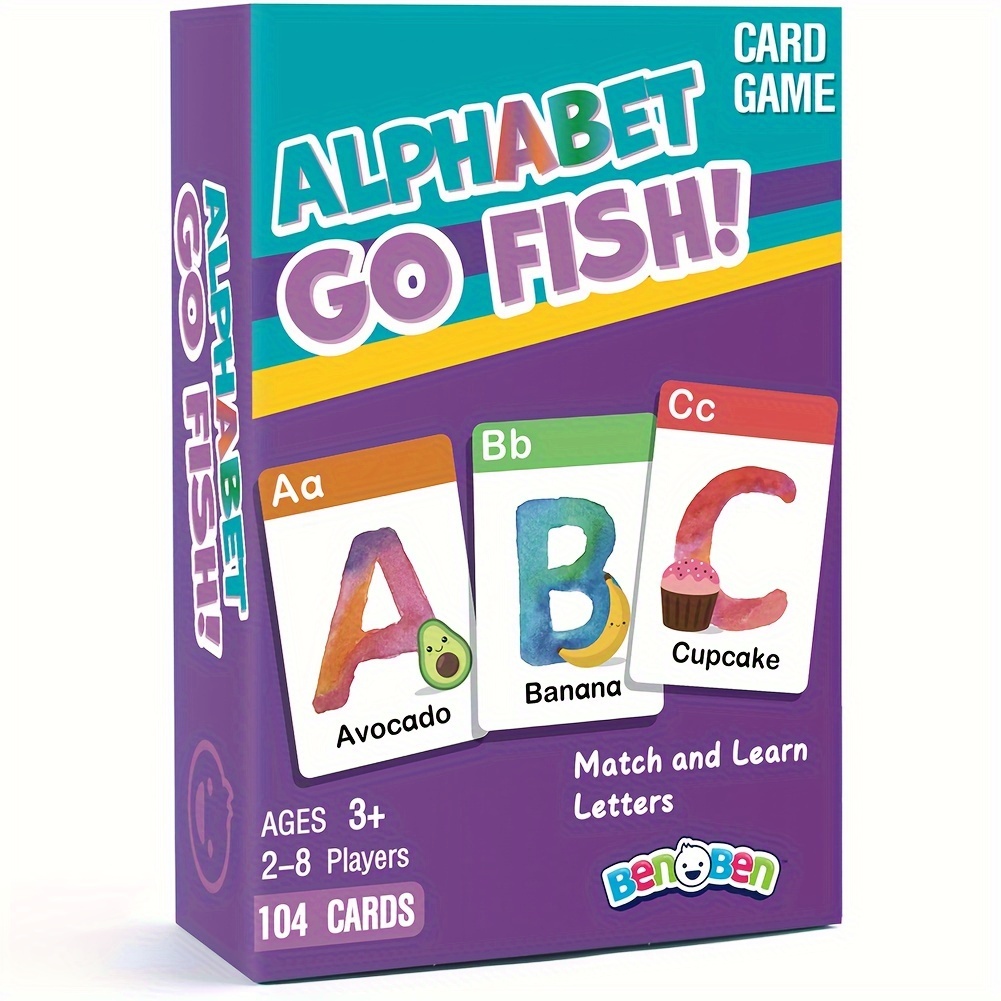 

Alphabet Go Fish Card Game For Kids,104 Cards, Oversized Abc Learning Playing Cards, Memory Matching Games, 2-8 Players