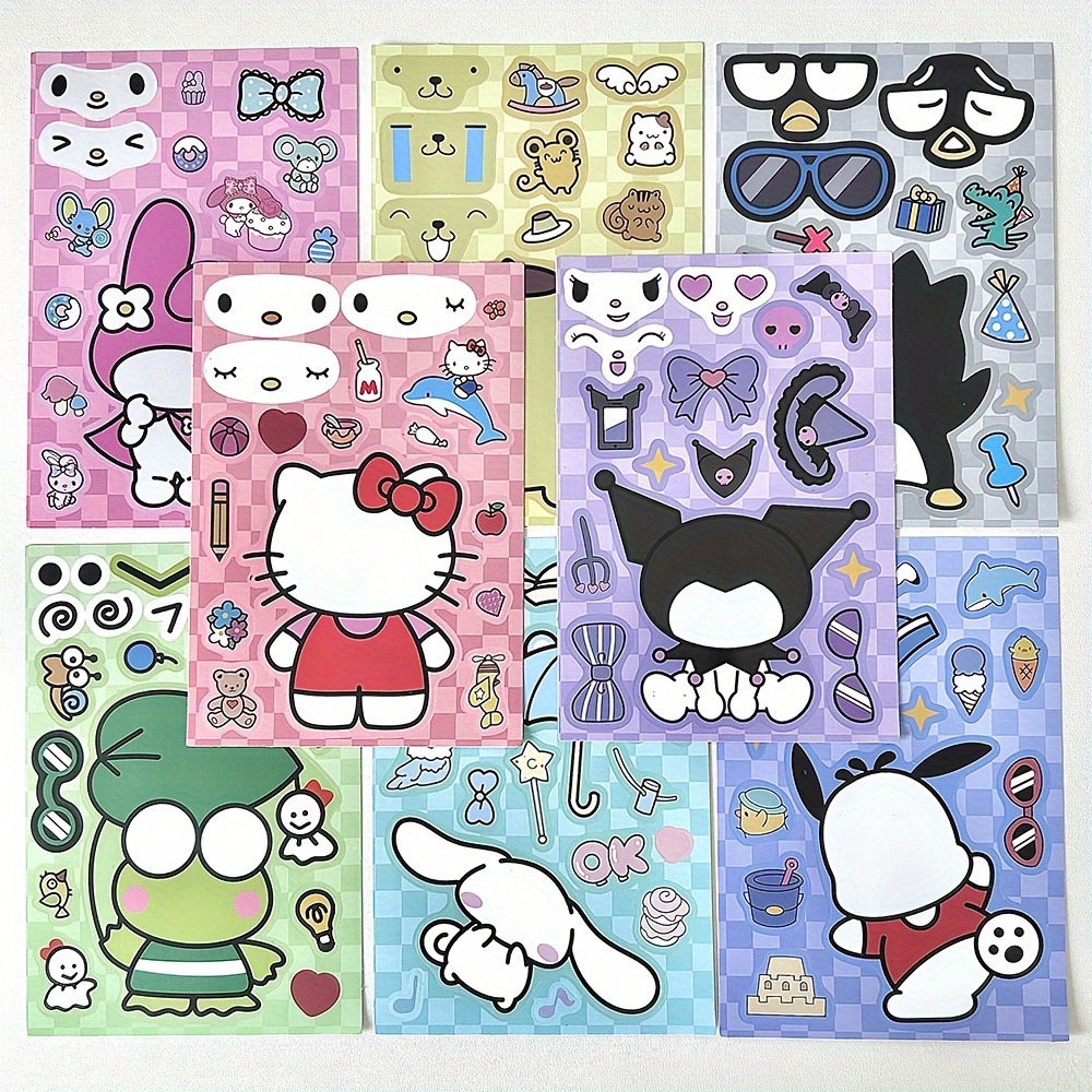 

8pcs Changing Clothes Collage Painting Hello Kitty Cologne Meri Leti Jade Cinnamon Dog Diy Decorative Waterproof Stickers