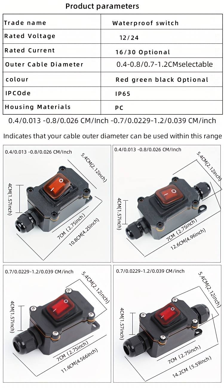 Interruptor Basculante Impermeable - IP65 - 12 & 24V