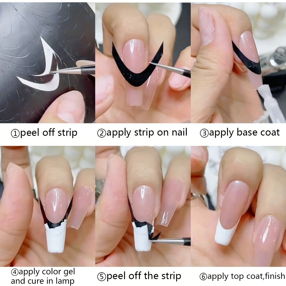 24pcs,French Manicure Nail Stickers, Nail Art Tips Guides For DIY  Decoration Stencil Tools