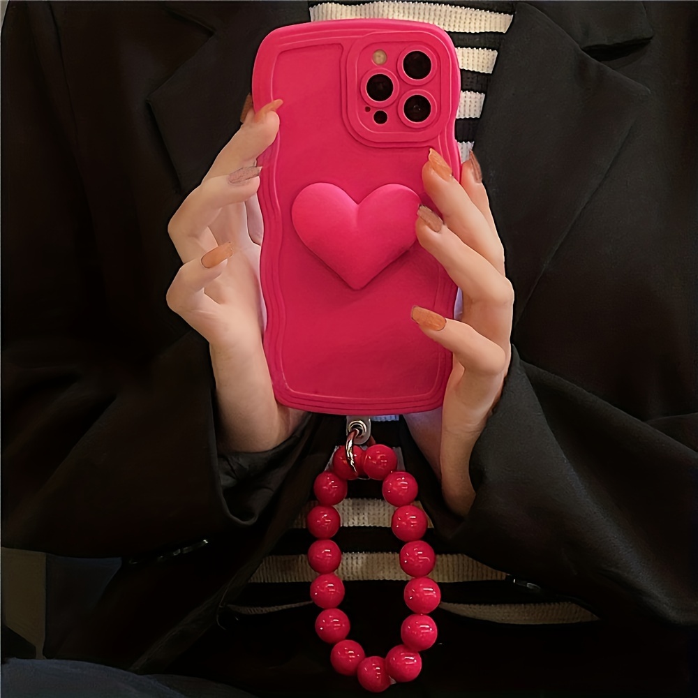 3d Wave Love Heart Hang Round Bracelet Chain Soft Phone Case - Temu