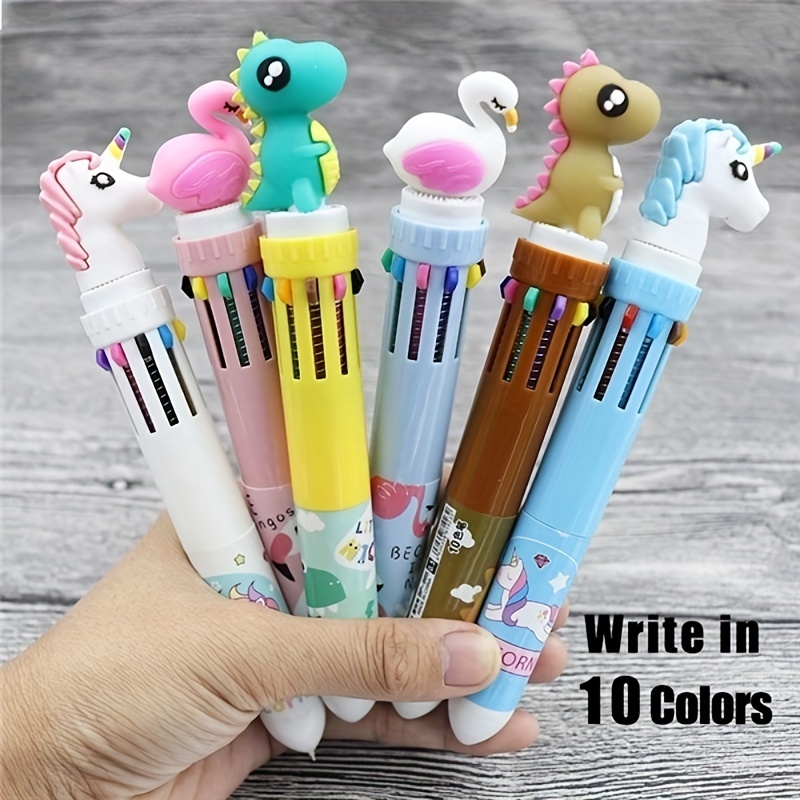 Lot de 10 stylos à bille rétractables multicolores 6 couleurs en 1 - Stylos  à bille arc-en-ciel colorés pour l'écriture, le planificateur, le dessin