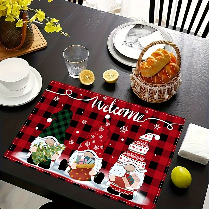 4pcs, mantel individual navideño de lino, tapete de mesa temático de feliz  navidad, almohadilla de aislamiento térmico con patrón de copo de nieve a  cuadros de búfalo, tapete de mesa decorativo de