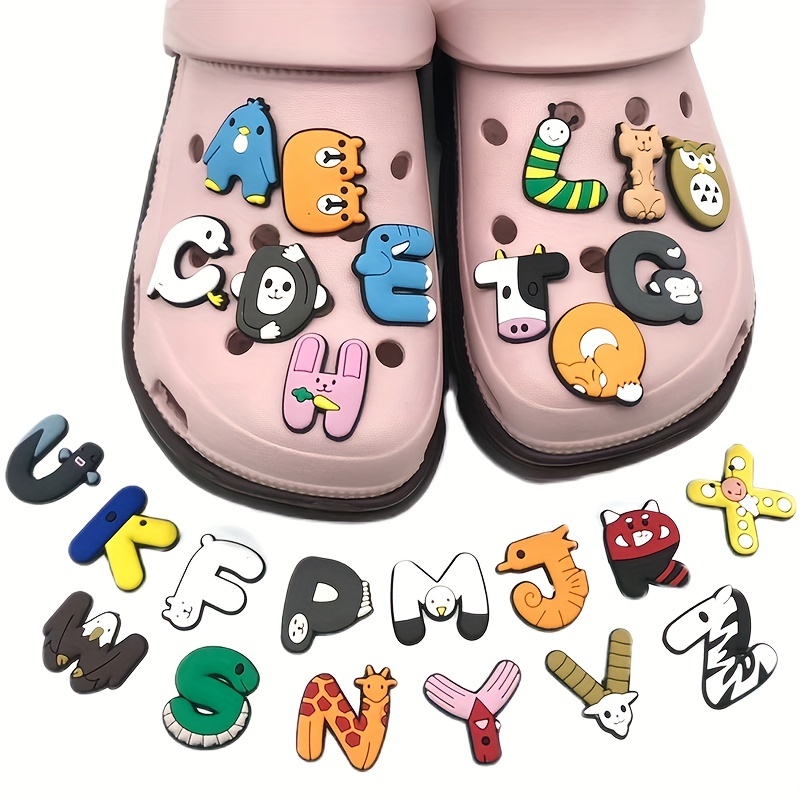 56pcs Double Letter Shoe Charms for Crocs, Alphabet Gibits Charms with 'I Heart' and Hashtag Symbols for Sandals Decorations, Letter Croc Charms