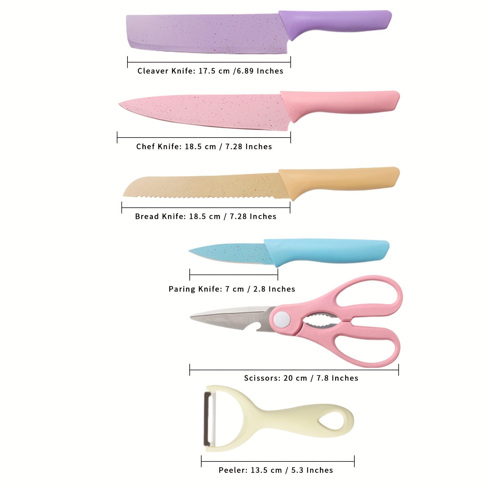 6 Pcs Colorful Kitchen Knife Set,Colored Kitchen Knives Set with Non-Stick Coating for Cooking,Travel, Pink