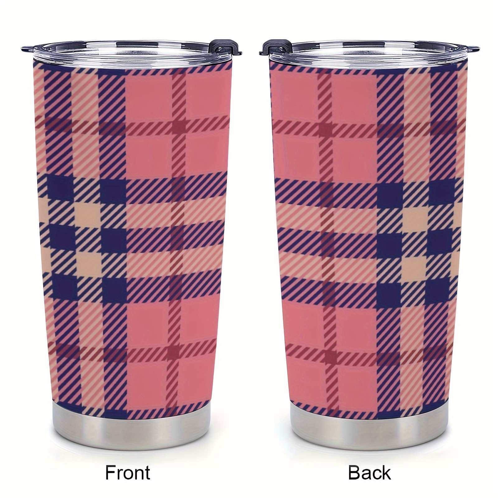 Checkered Pattern - Pink Travel Mug with Handle