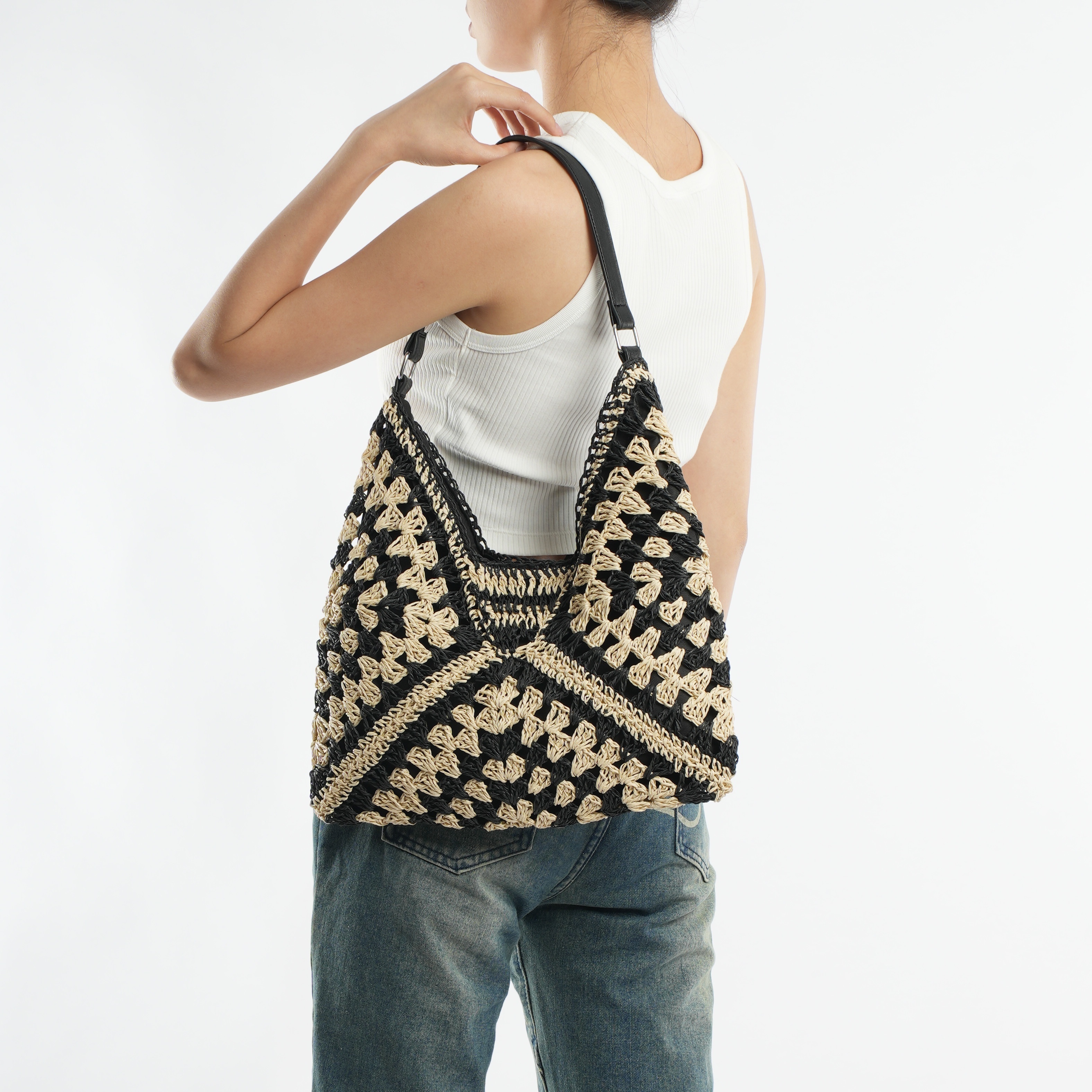 Vintage Woven Shoulder Hobo Bag, Retro Large Capacity Handbag