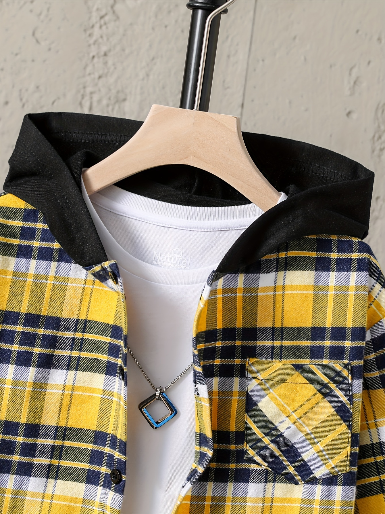 Hooded button front check 2024 sweatshirt