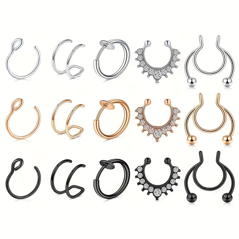 Alloy Inlaid Rhinestone Fake Nose Ring Fake Piercing Septum - Temu