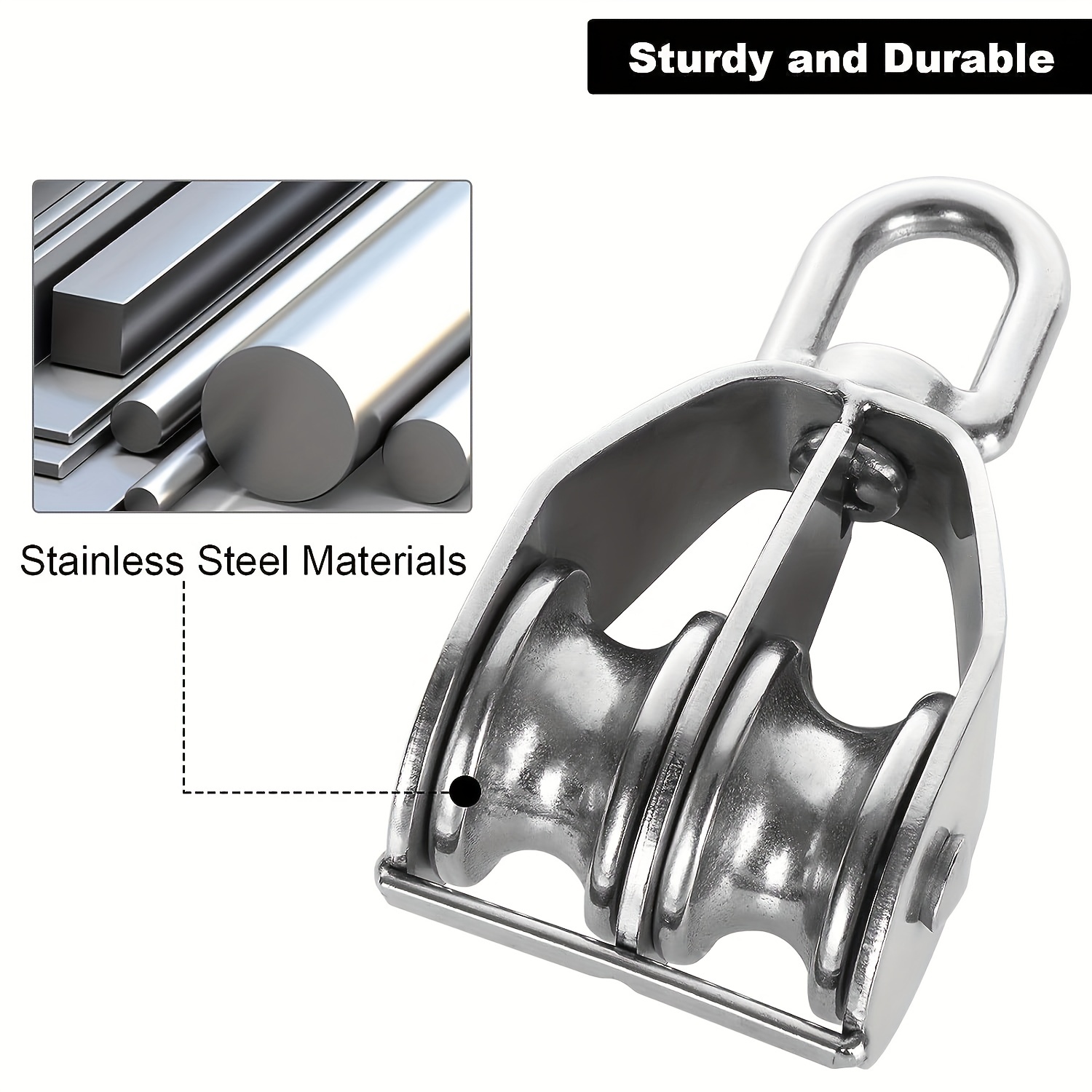 Roue de Remorquage en Acier Inoxydable, Rotation à 360 Degrés Double Poulie  Pivotante Durable pour Corde Extérieure pour Corde Intérieure